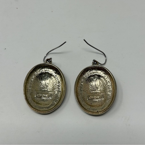 Vintage Monet Silver Tone Round Rectangle Braided Design Dangle Earrings - Picture 5 of 9